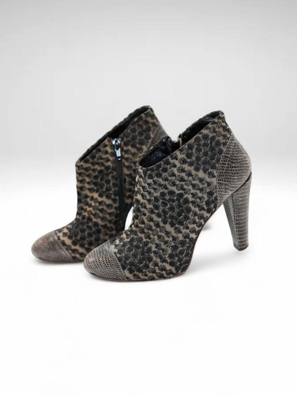 Tibi Italy Animal Print Leather Heel Ankle Booties US 8 Indie Sleaze